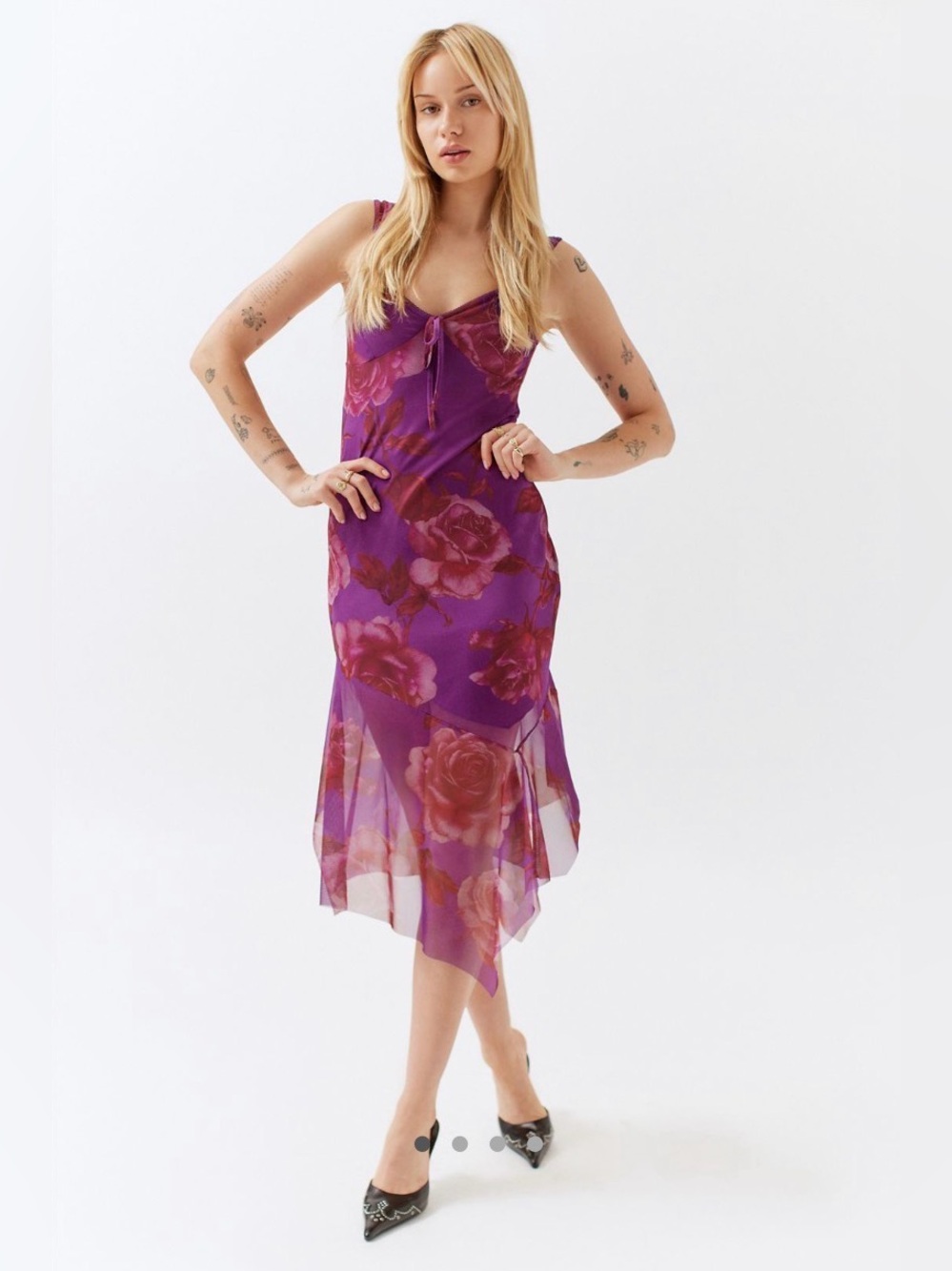 Urban Outfitters Purple Midi Dress with Pink Floral Print - Picture 4 of 4